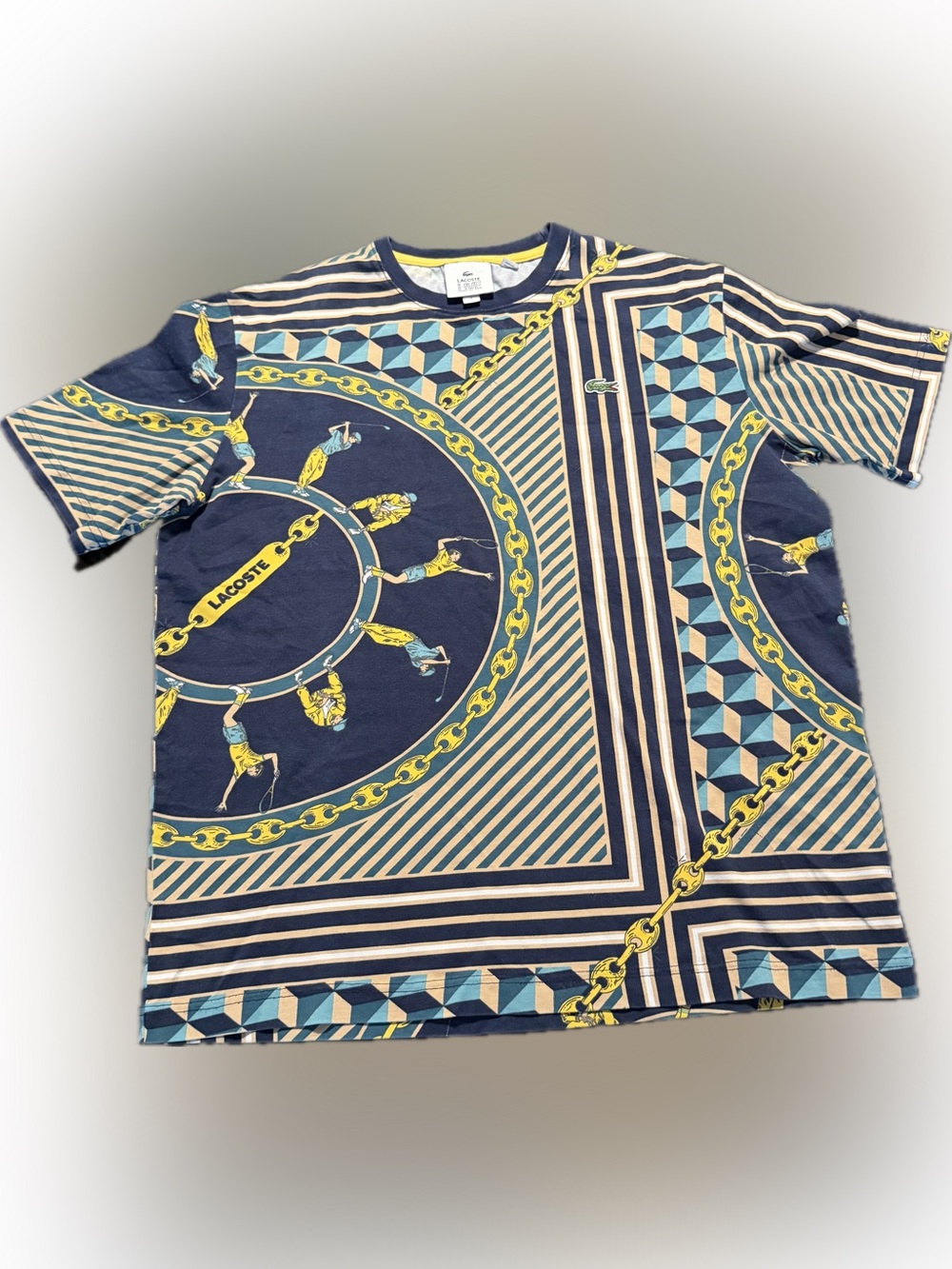 Lacoste Scarf Print Graphic T Shirt Mens Small Chains Golf Tennis Versace Style